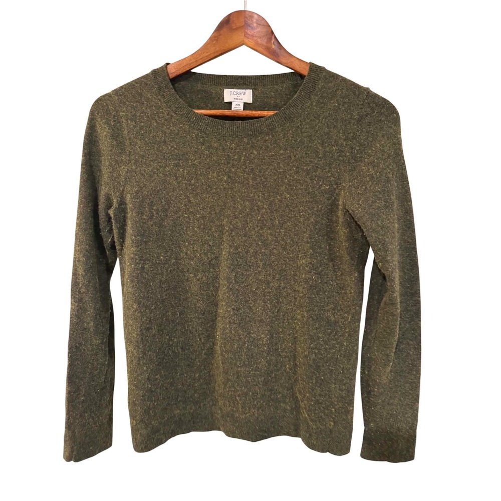 J.Crew Teddie Sweater Womens XS Olive Green‎ Marled Crewneck Long Sleeve